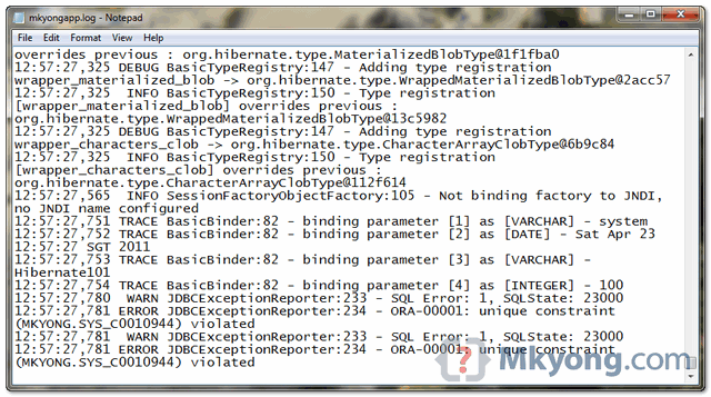 configure-log4j-hibernate-logfile log4j output
