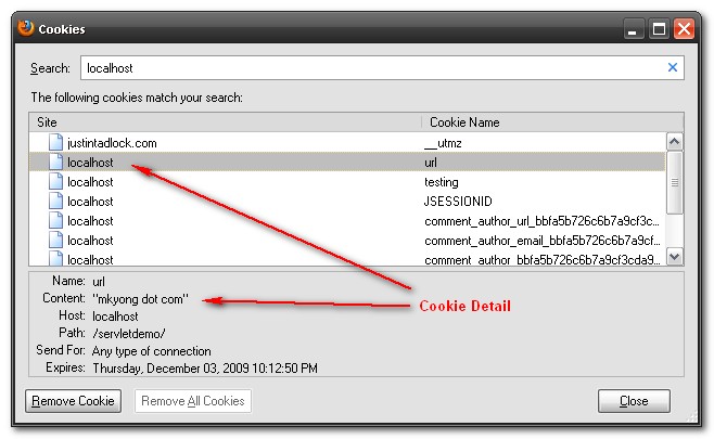 Servlet write a persistent cookie