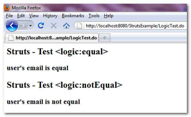 Struts-logic-equal-notequal-example