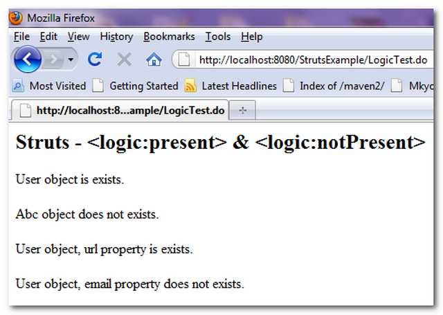 Struts-logic-present-notpresent-example