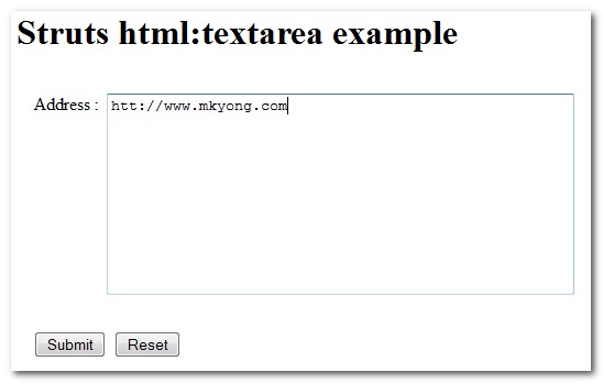 Struts-textarea-example1 Struts-textarea-example1