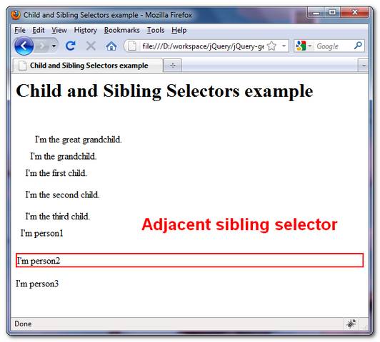 jquery-child-sibling-example-Adjacent-sibling jquery-child-sibling-example-Adjacent-sibling