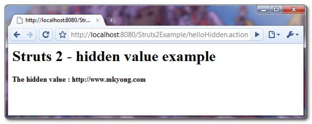 Struts2-hidden-example-1 Struts2 hidden value example
