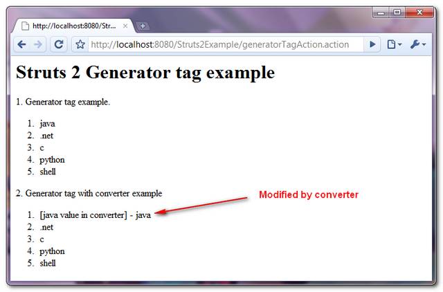 Struts2-Generator-Tag-Example Struts 2 generator tag
