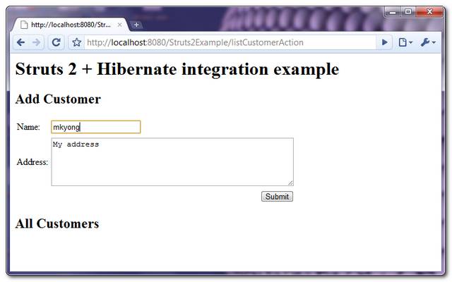 Struts2-Hibernate-AddCustomer Struts 2 Hibernate Add Customer