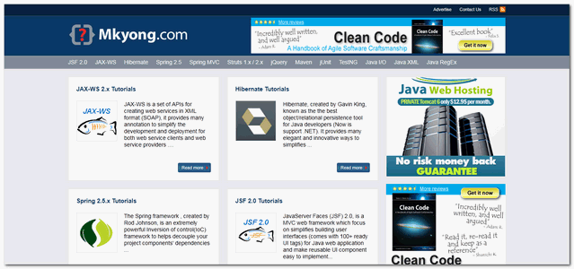 新的Mkyong.com网页设计〜