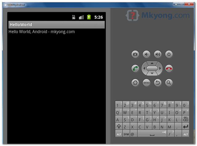 android-hello-world-screen hello world output