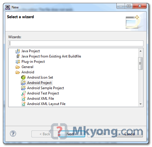 android-new-project Eclipse new android project wizard