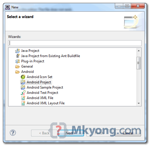 Eclipse new android project wizard