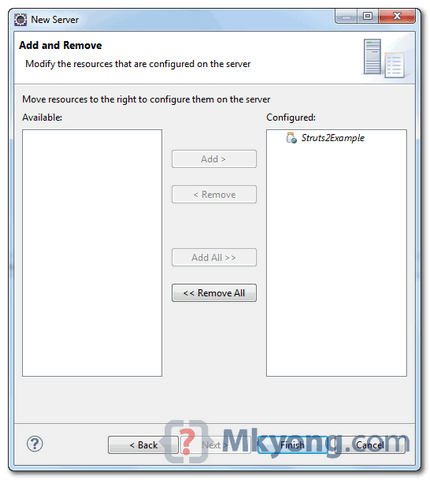 mkyong-example4-tomcat-server assign project to Tomcat