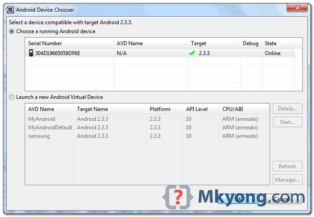 android-eclipse-debug-2 select device at runtime