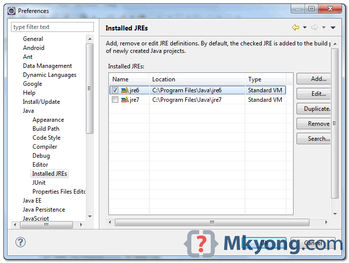 eclipse-jre change jre in eclipse