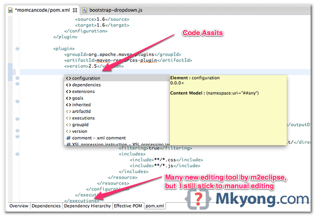Eclipse-code-assits-maven-pom Maven code assist in Eclipse