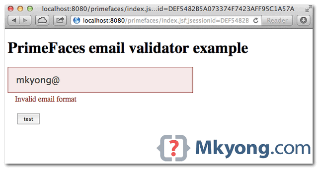 primefaces-email-validator email validator with regex