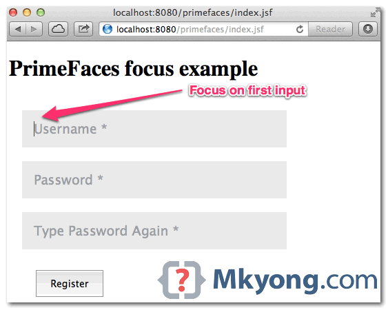 primefaces-focus-first-input focus on first input field