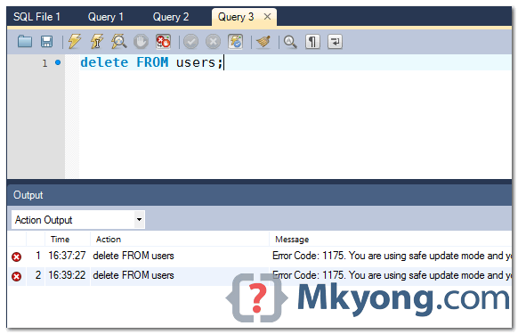 Evenly Breakdown kapok Can't delete records in MySQL Workbench - Mkyong.com