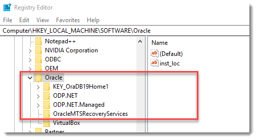 Oracle registry keys