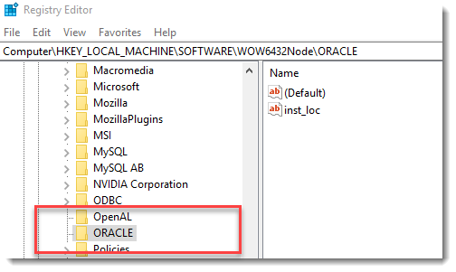 Oracle registry keys