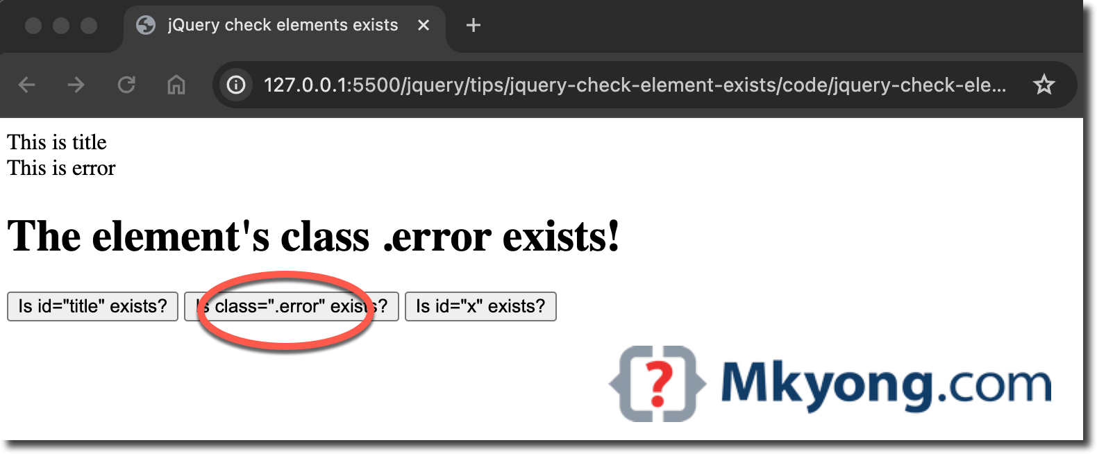 Check if element exists in jQuery Output 2