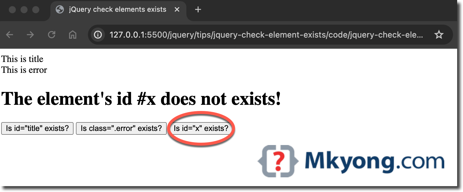 Check if element exists in jQuery Output 3